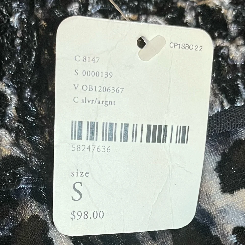 NWT $98R. Free People Virgo Moon Velvet Mini Dress  Silver Combo.